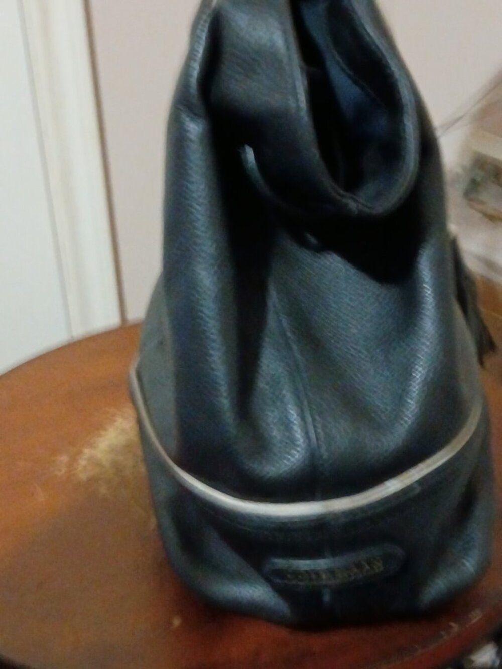 Cole Haan Large “Reilly” Summer Night Black Leather Tassel Tote Handbag Bag - Picture 7 of 16